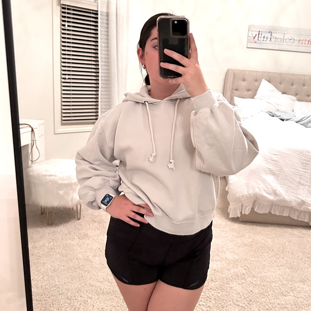 ABERCROMBIE Beige Cropped Cozy Hoodie